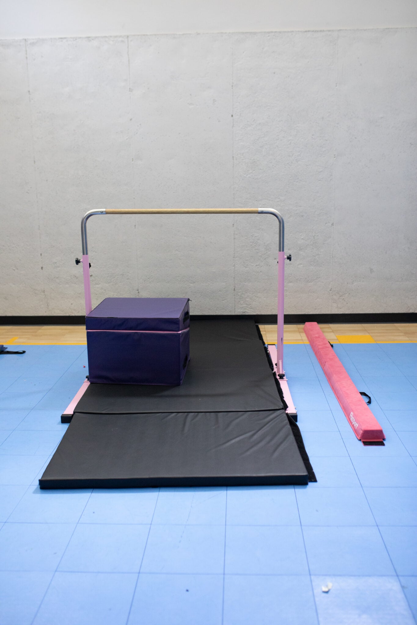 pink home gymnastics bar in a playroom ( Screen-Free idea )