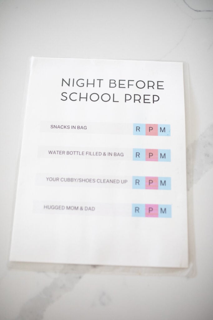 night before school checklist
