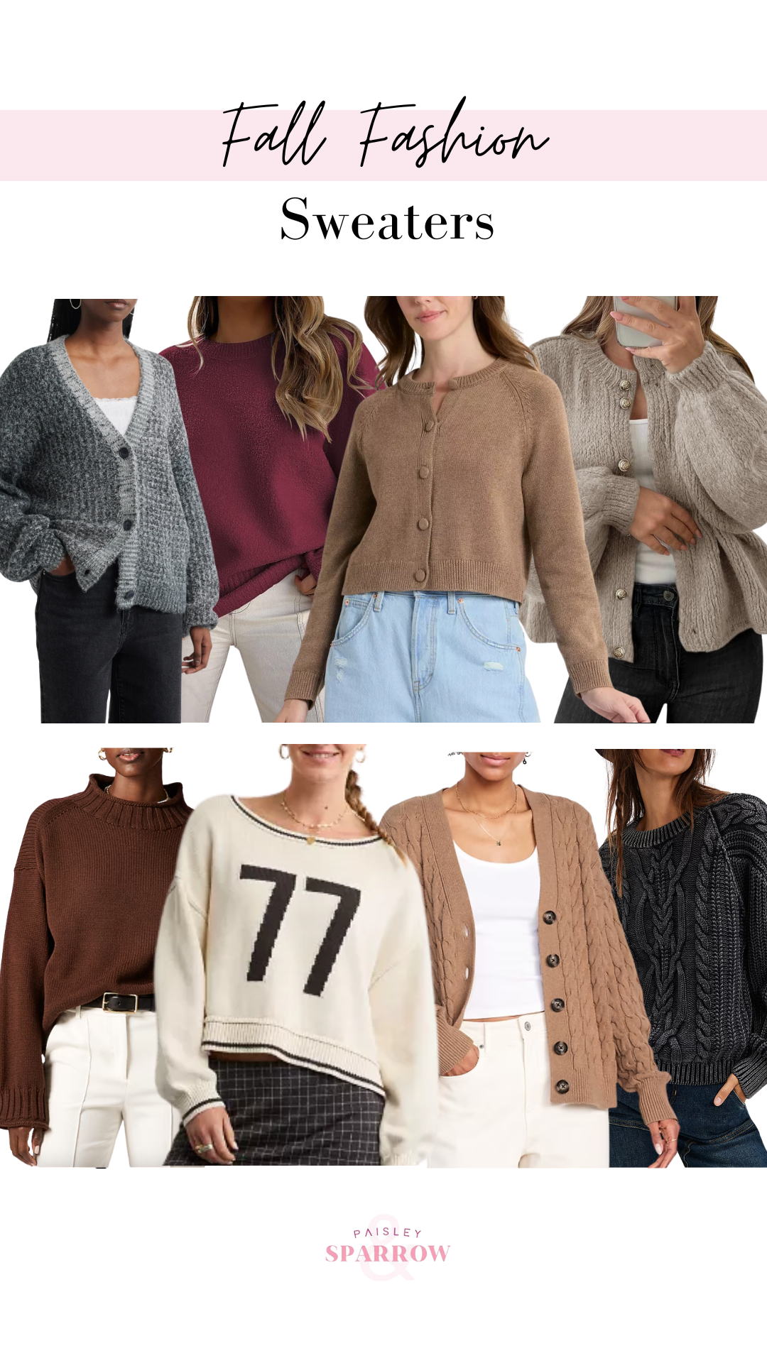 Collage of Jen Paisley's Favorite Fashion Sweaters