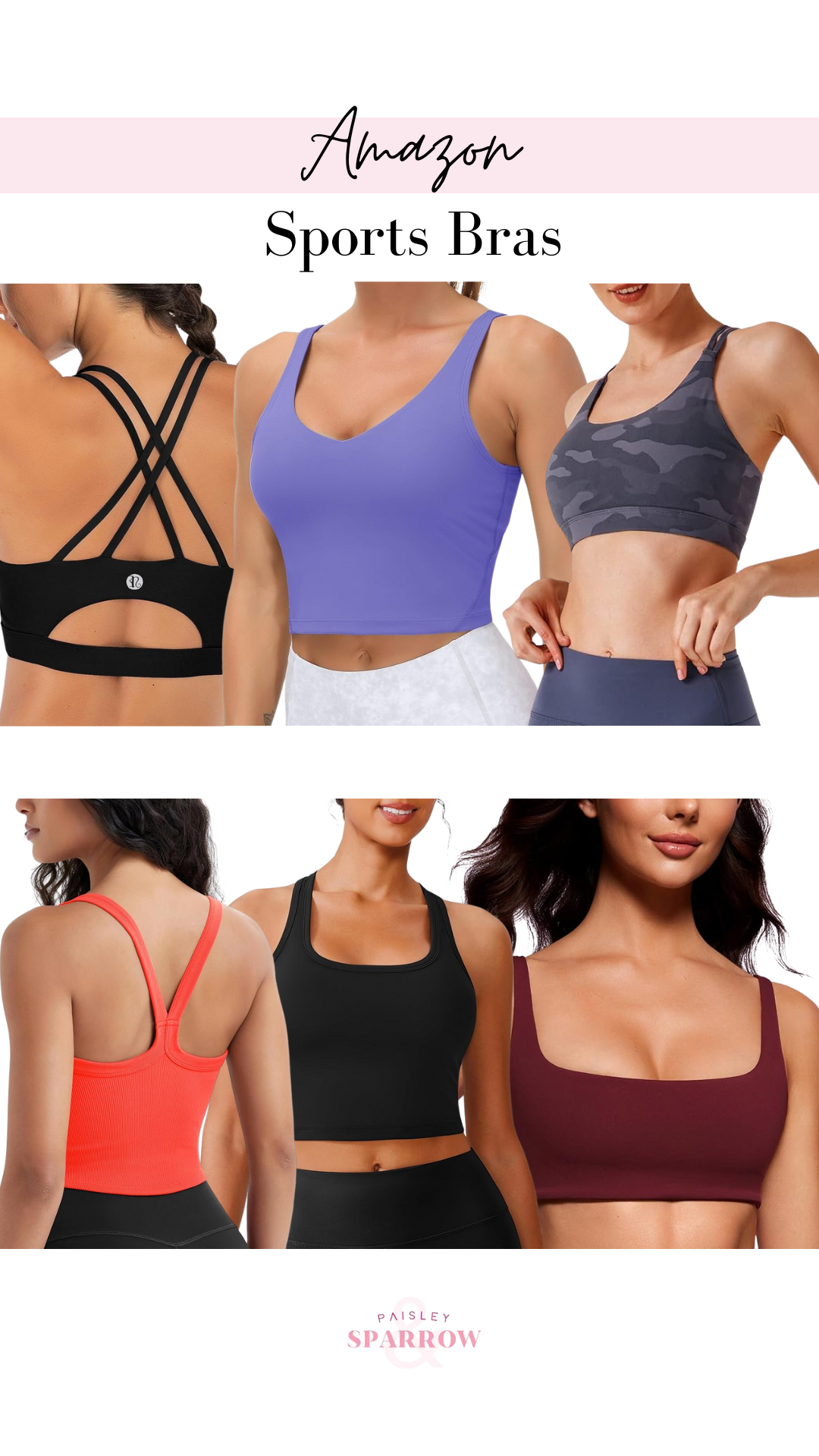 Collage of Amazon Sports Bras