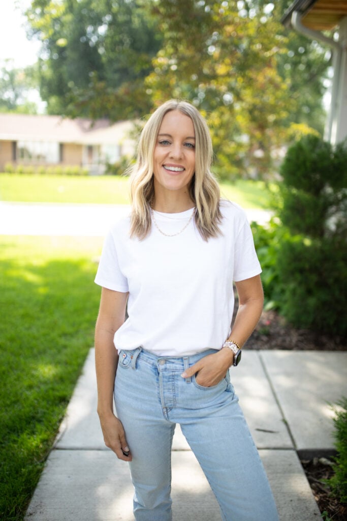 White t-shirt and jeans outfit