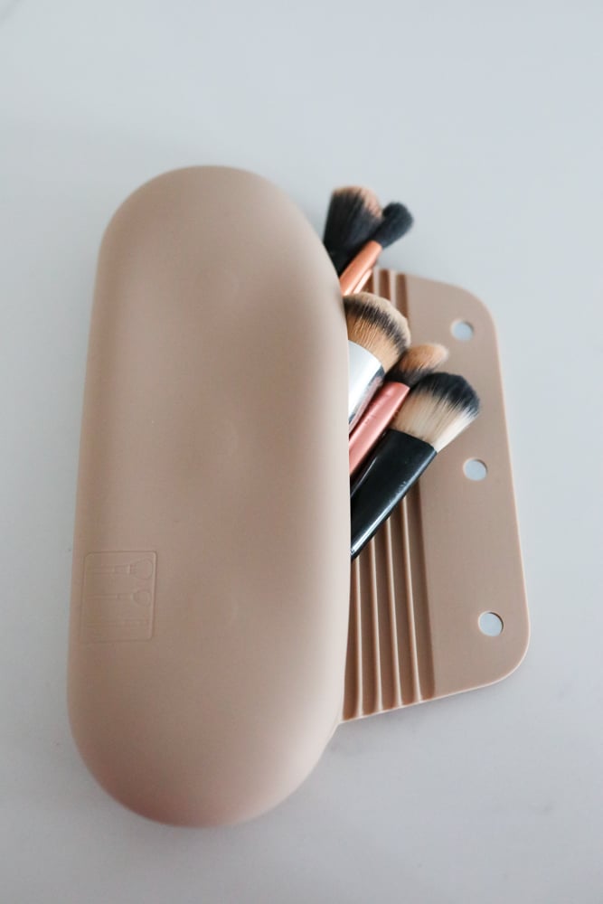 Silicone travel makeup brush holder with brushes inside