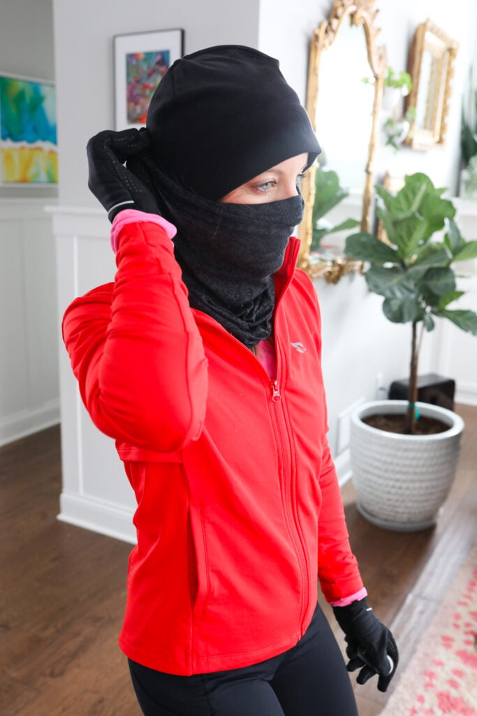 Woman in running buff.